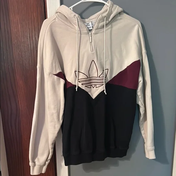 adidas Tops Adidas Tritone Hoodie In Cream Maroon And Black